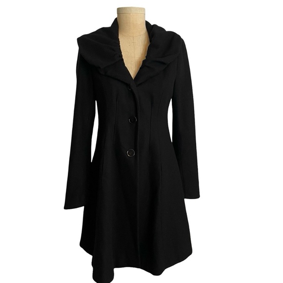 Express Black Wool Blend Mid-Length Peacoat Dress Coat Sz M Wide Collar - Picture 1 of 6